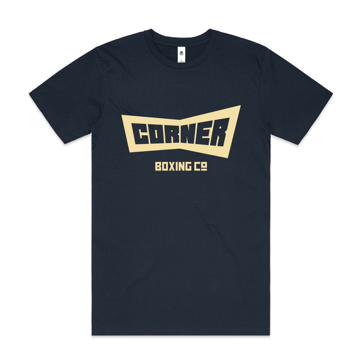 Corner Icon Tee Navy + Light Yellow